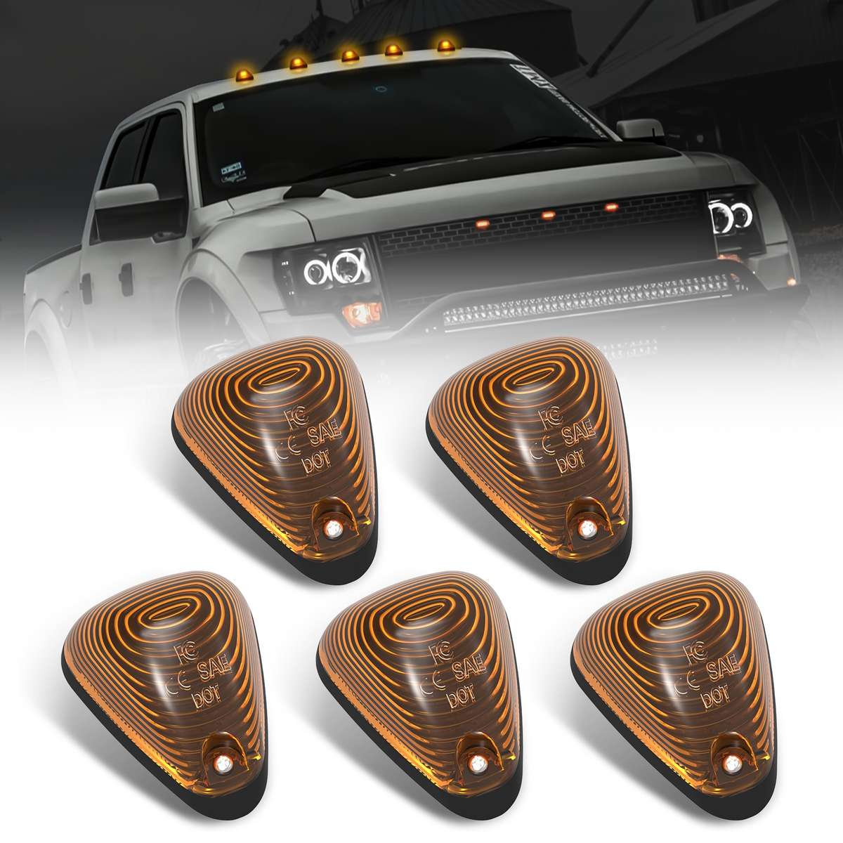5pcs Amber Cab Marker Lights Plug And Play 360 degree lighting Compatible for Ford F1