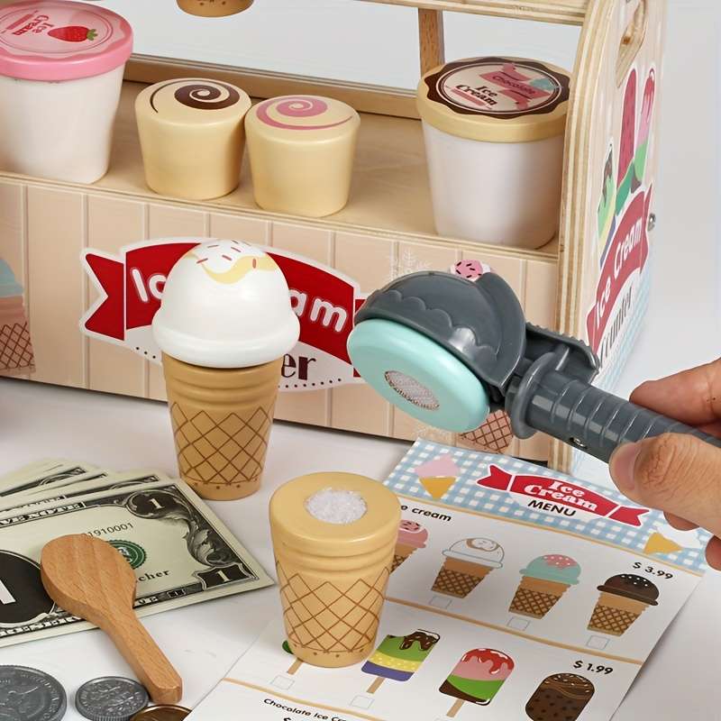 Childrens Toys Items Wooden Ice Cream Toy Set