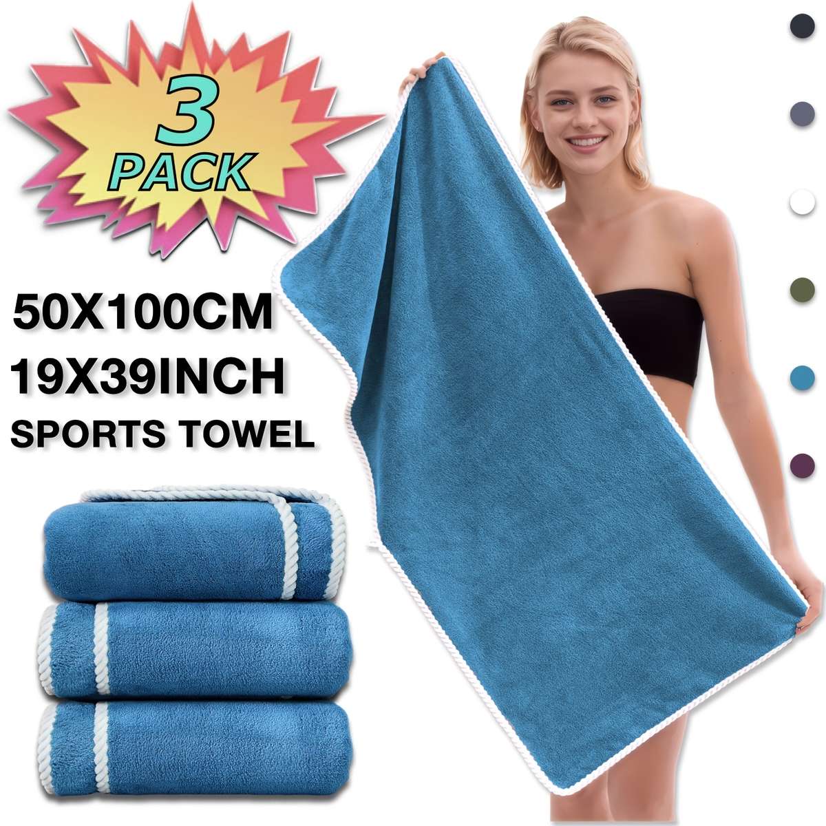 Towel Color 2 Black And 1 Gray 3 Strips Of 50*100Cm
