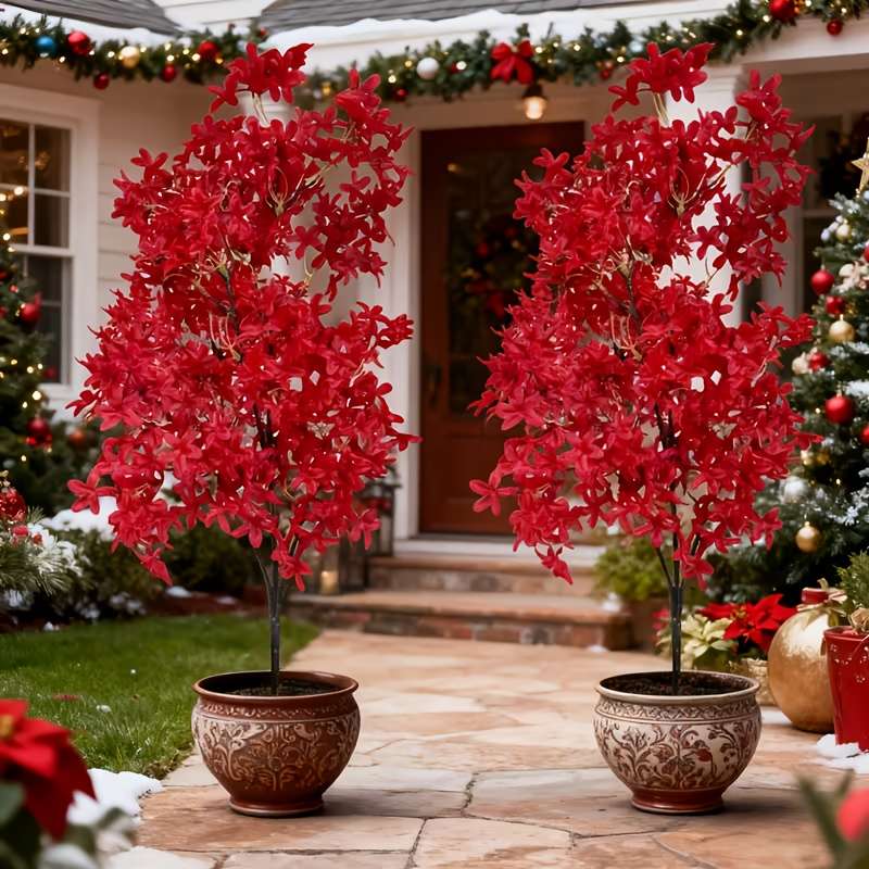 Simulated Flower Items 2 Red Long Branched Flowers
