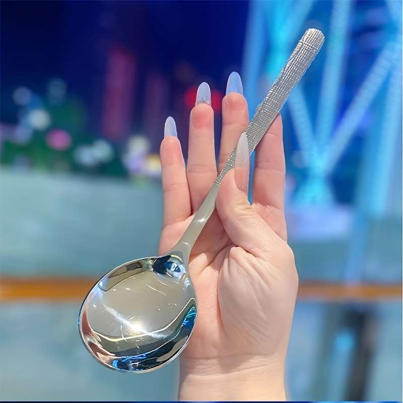 Kitchenware Quantity Light Luxury Diamond Pattern Spoon 3Pcs