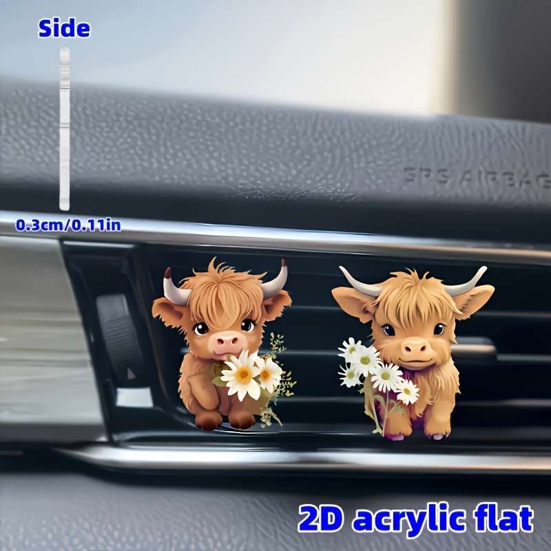 Car Interior Decor Style 2Pcs Flower Cow