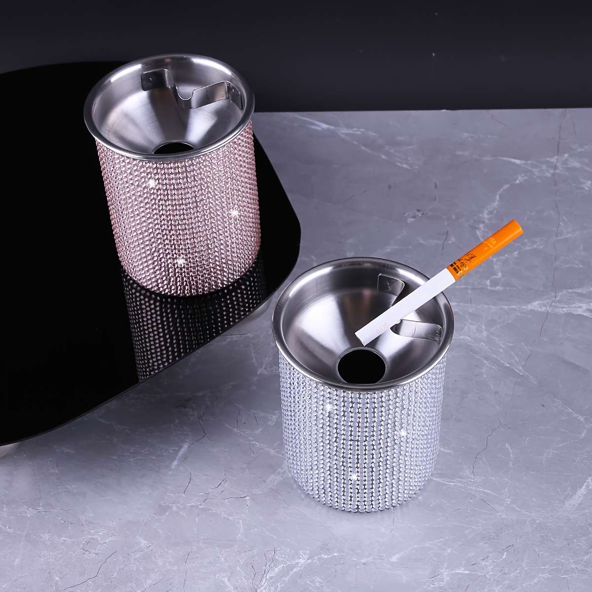 Unique Diamond Studded Ashtray Creatively Designed Stainless Steel Prevents Red