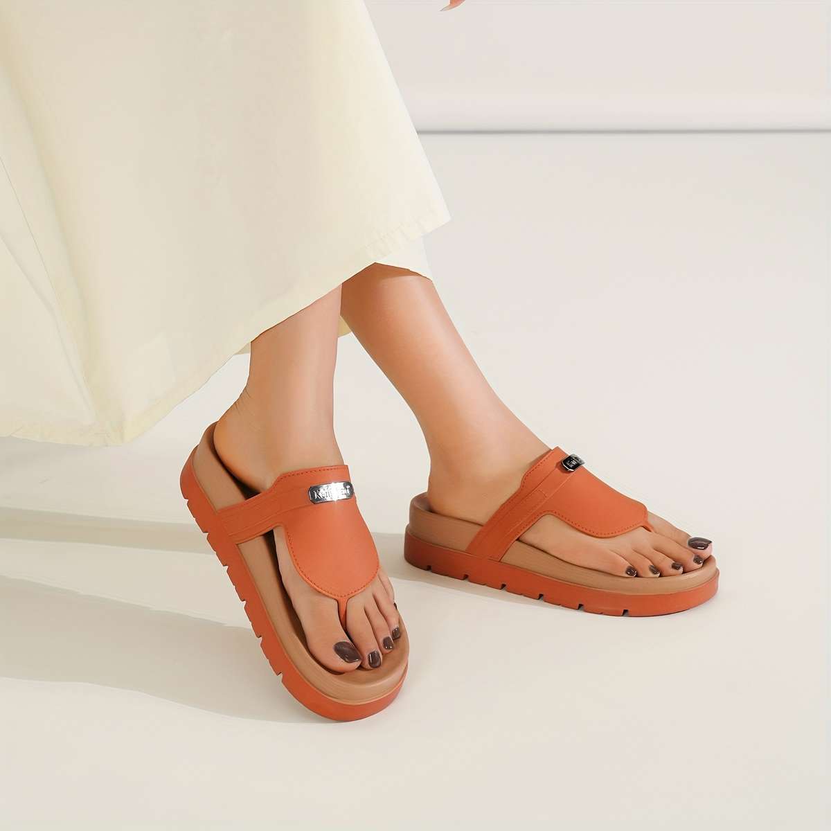 Ladies Summer Flip Flops Orange Uk 7