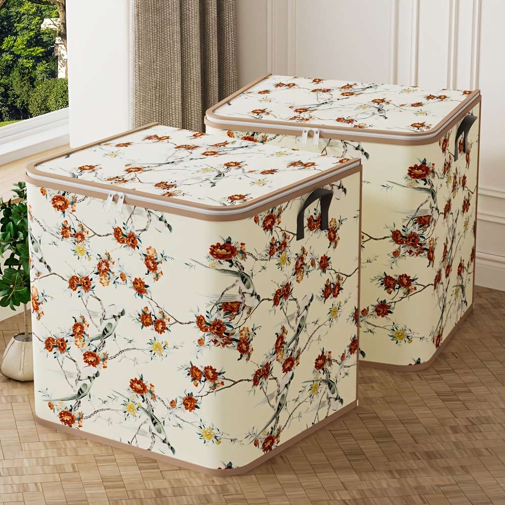 2Pcs Large Floral Clothes Storage Bags Foldable 2Pcs