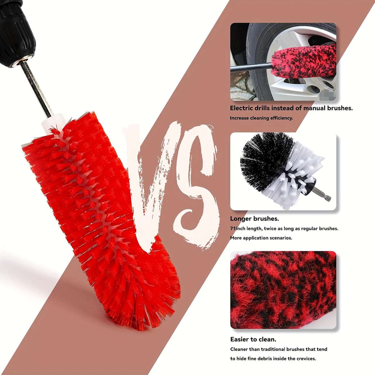 Soft-Bristled Long-Handled Drill Brush Red