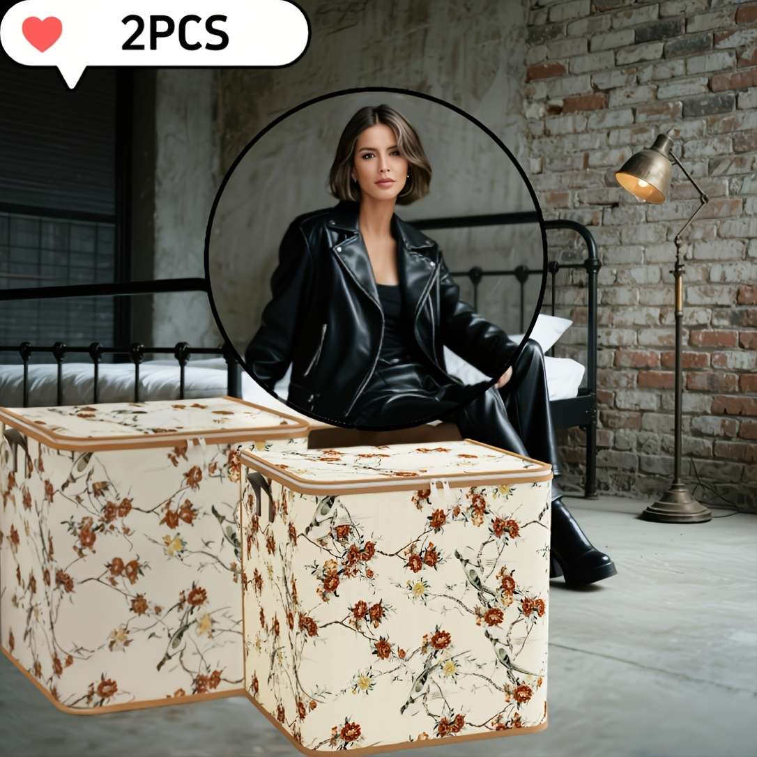 2Pcs Large Floral Clothes Storage Bags Foldable 2Pcs