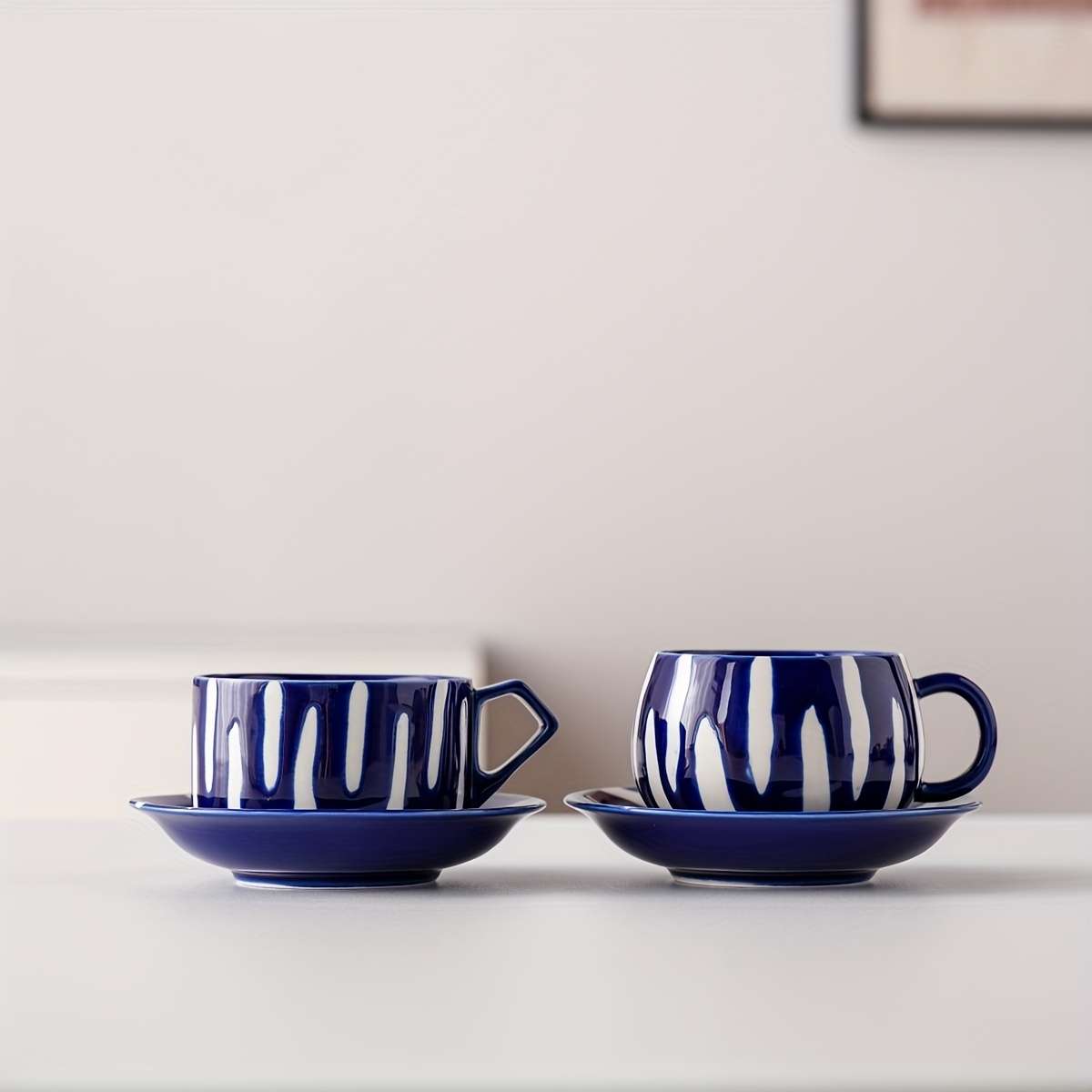 Water Cup Items Two Sets Of Black Mixed Cups  Includes Two Cups   Two Saucers