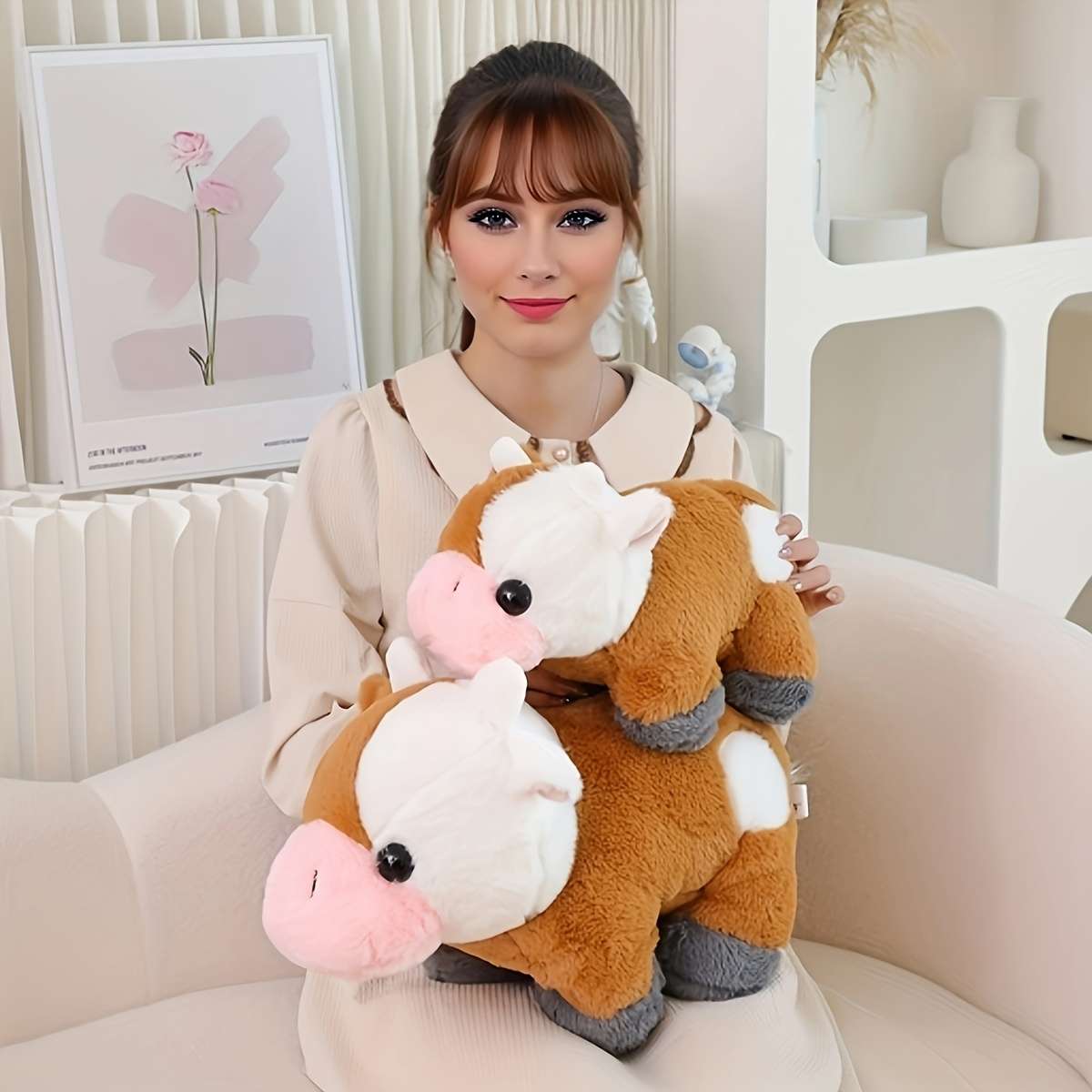 Plush Toyss color White Ranch Cow Figurine size S 32cm