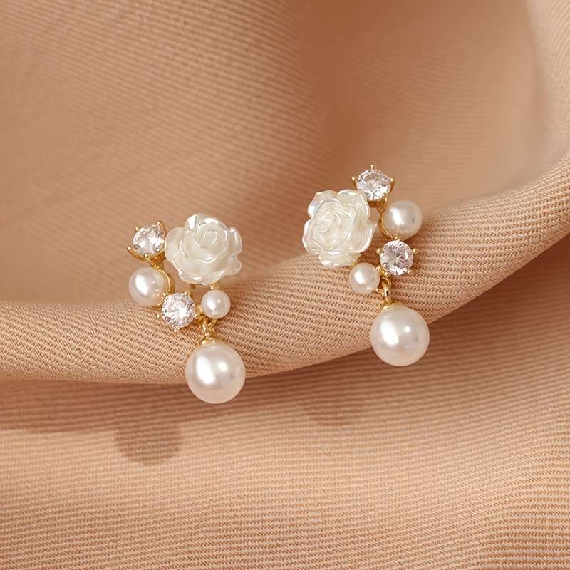 Women S Earrings Items Camellia Imitation Pearl Earrings  1 Pair