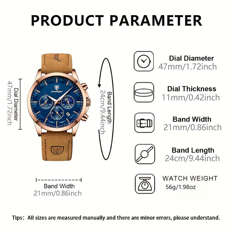 2Pcs Luminous Watch Set Men Luminous Waterproof Pu Leather Quartz Watch