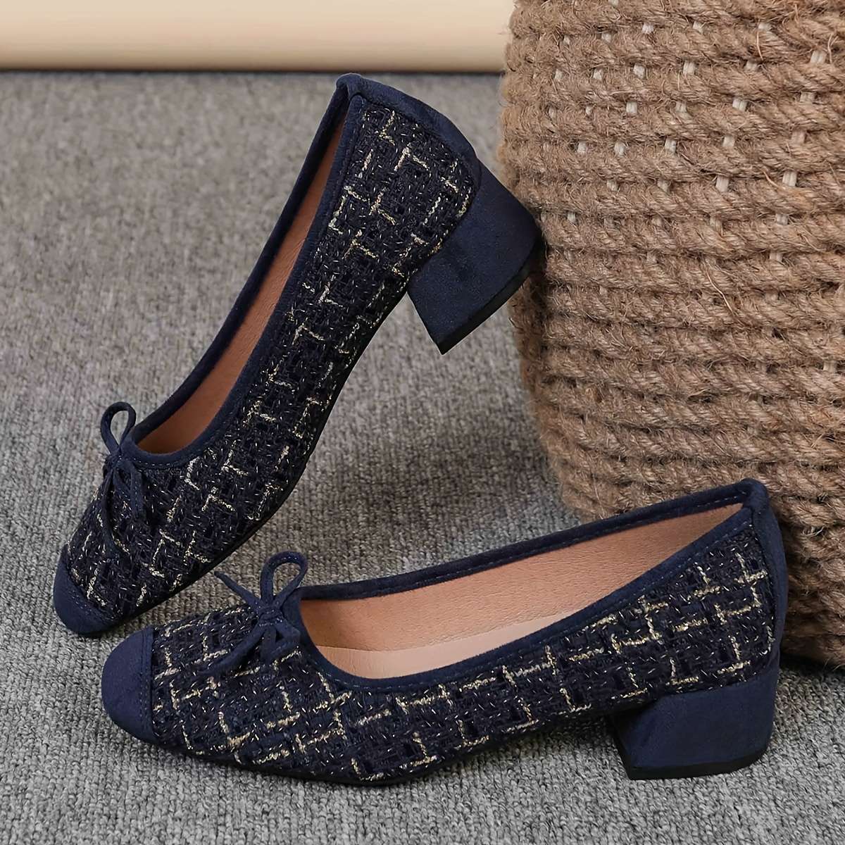 Women S High Heels Color Blue  Golden Plaid Sizeuk 7