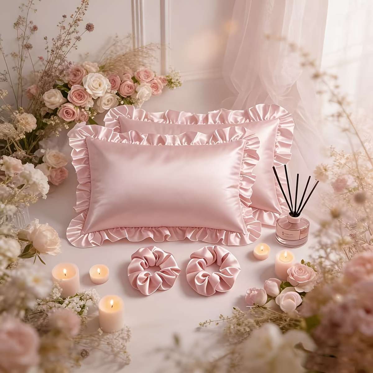 Satin Pillowcase Color No Lace Wine Red Size50Cm*66Cm