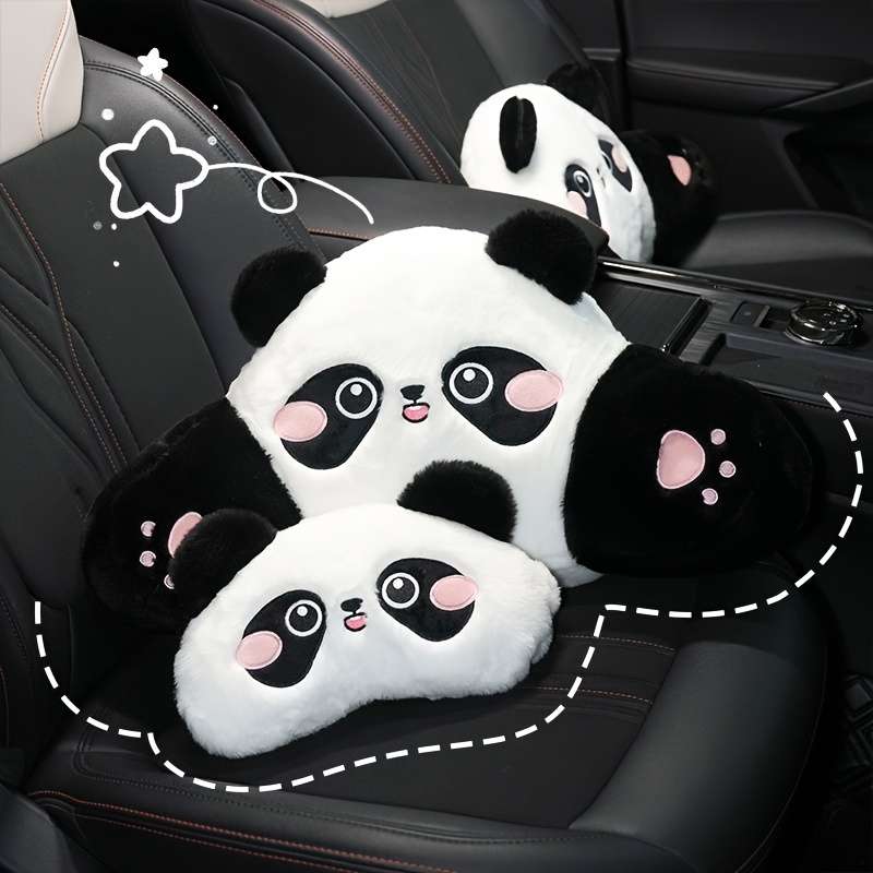 Cute Support Headrest And Comfortable Neck Soft Panda Embroide Car Pillow