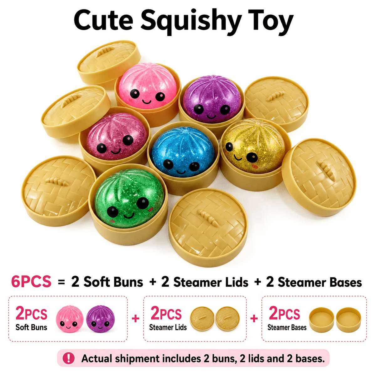 Squeezable Toys Color Random Colors Styles Style 6Pcs Set2 Buns 2 Lids 2 Bases