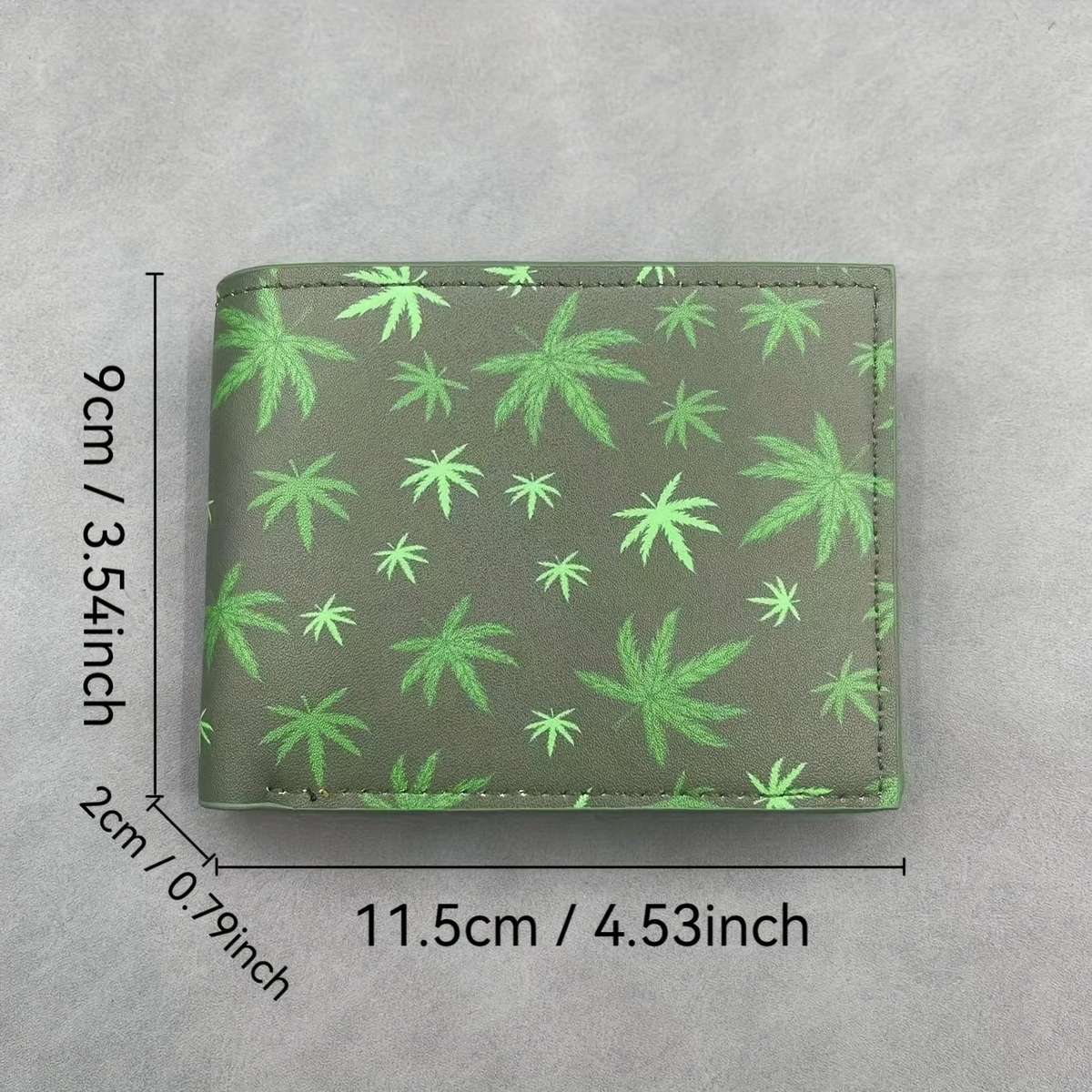 Men'S Stylish Faux Leather Wallet With Vibrant Leaf Printcompact Green Design Perfect Gift