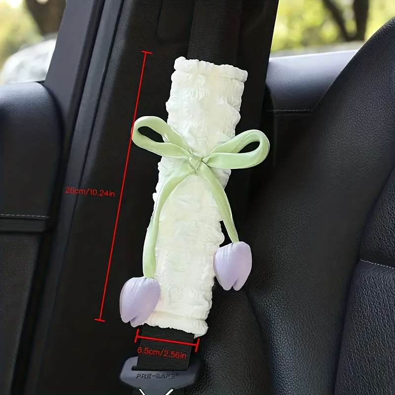Car Seat Belt Covers 2Pcs Powder Add White