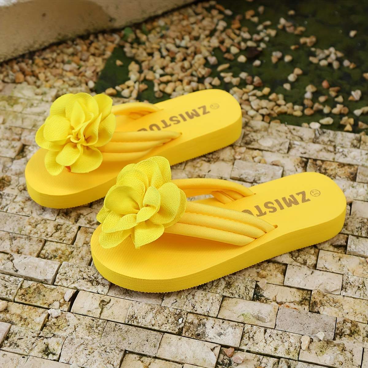 Ladies Summer Flip Flops Yellow Uk 7