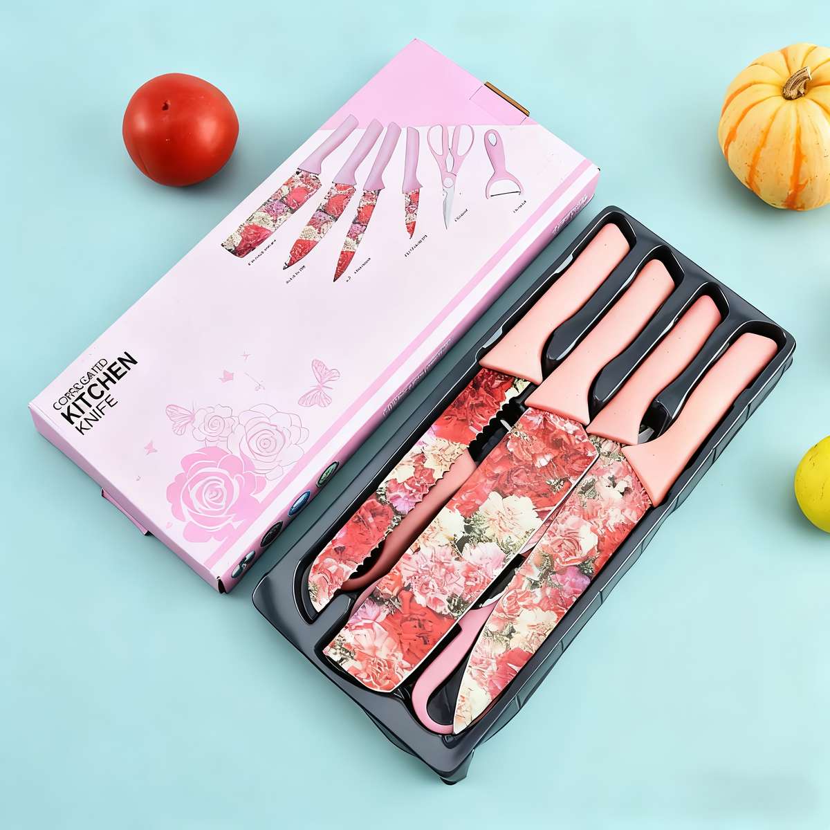 Stainless 6PCS Printed Kitchen Knife Set Stainless Steel Cleaver Christmas Gift