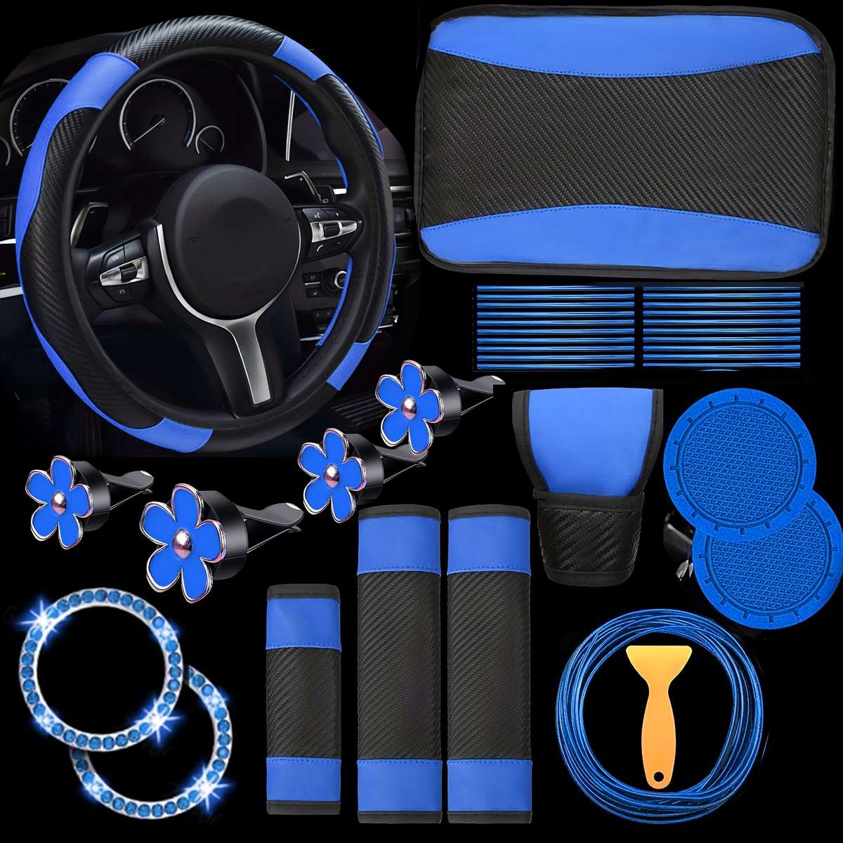 Car Steering Wheel Cover Pink 36Pcs