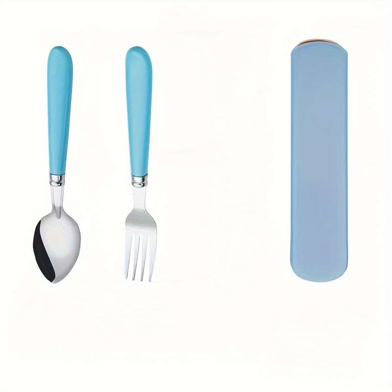 2pcs Stainless Steel Utensil Set with Storage Box Portable Spoon and Fork Available in Green