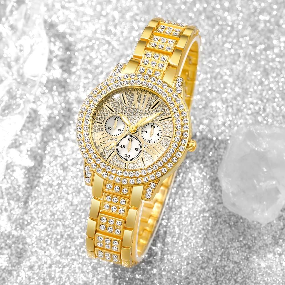 Professional Casual Simulated Women Quartz Sparkling Drill Stainless Steel
