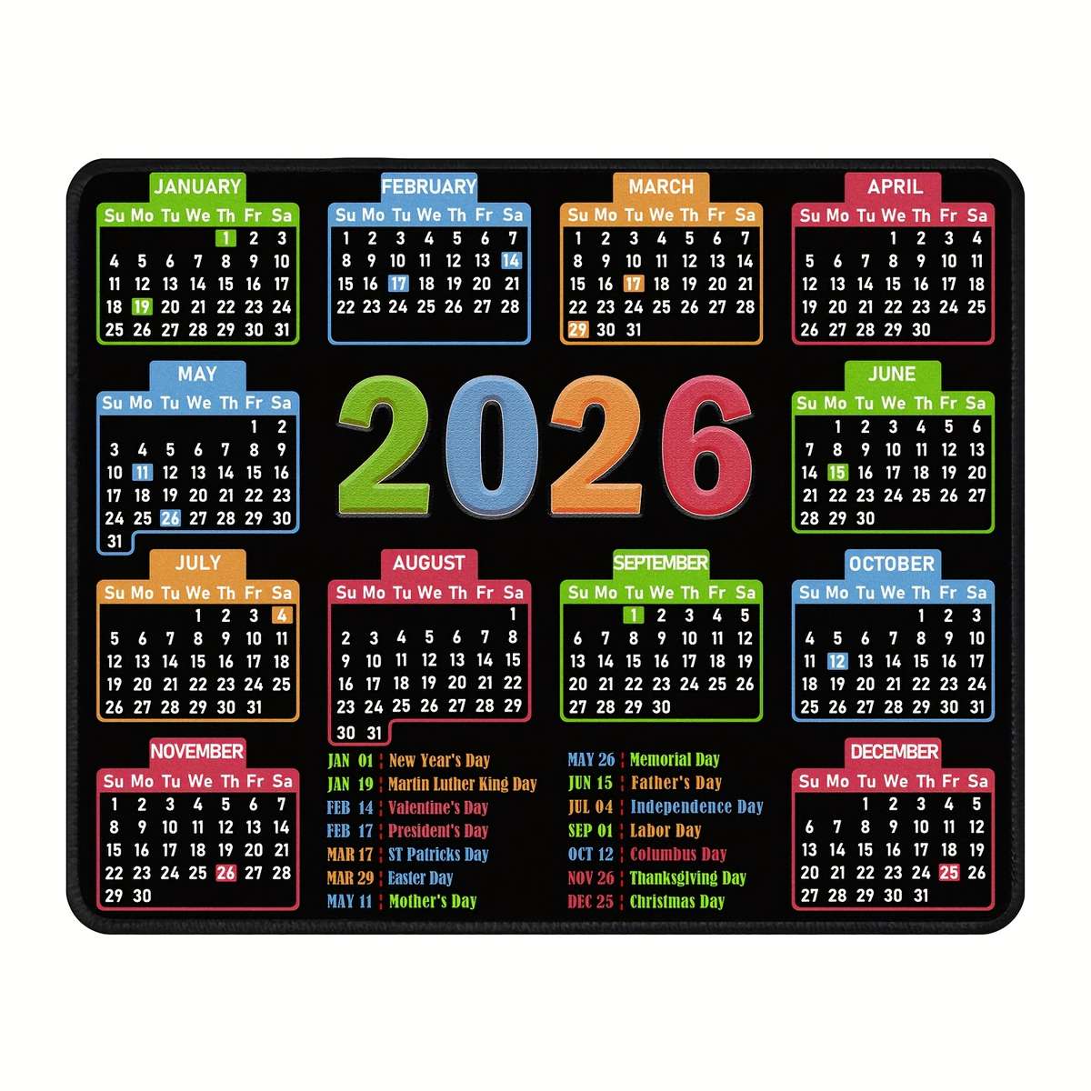 Classic Comfortable 2026 Calendar Mouse Slip Rubber For Office Desk 24X20Cm