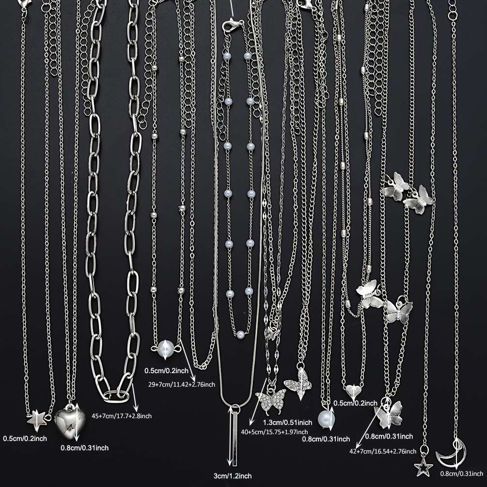 14Pcs Plated Women Fashion Chain Necklace