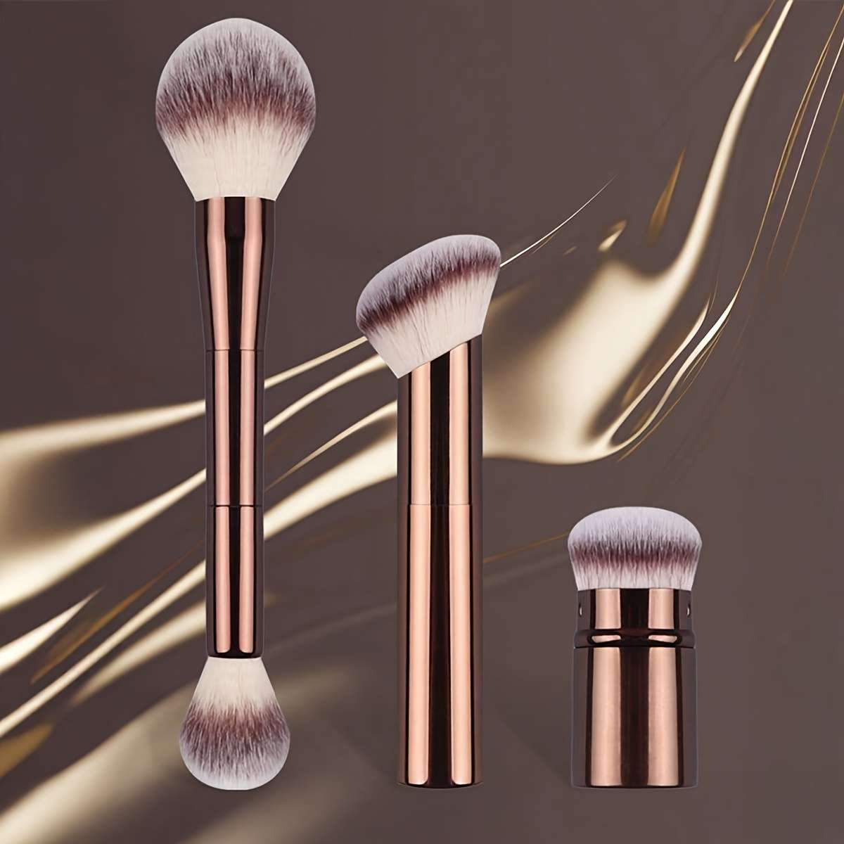 Makeup Brush Set Model Doubleheaded Single Rod Brown Plastic Handle