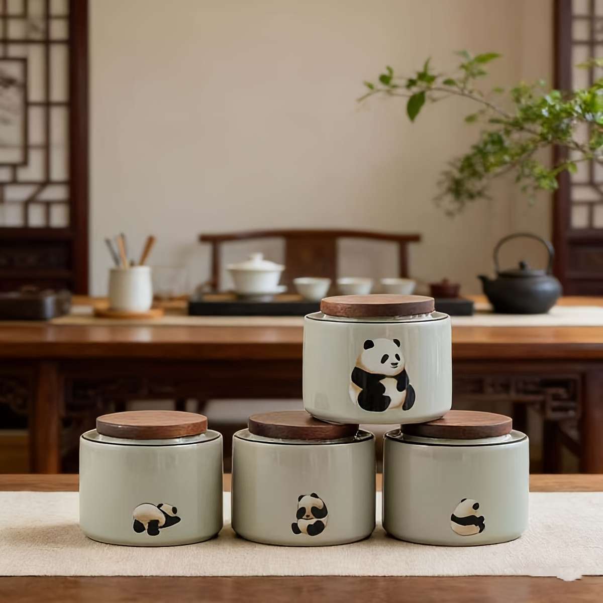 Sealed Jar Color 4Piece Panda Can Set Four Styles