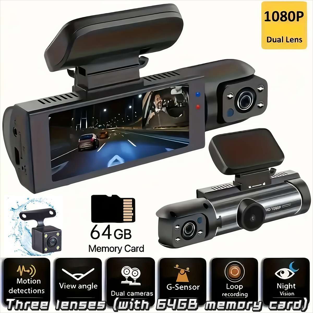 Superior Exclusive Three Channel Dash Cam Ultra Clear Pixel Lens With Wide