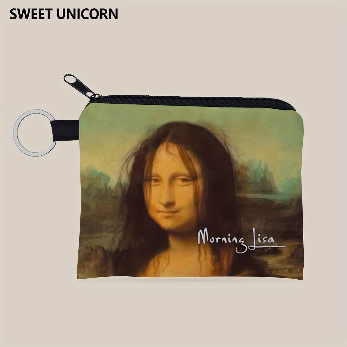 Sweet Unicorn Mona Lisa Printed Zipper Walletcompact Lightweight Change Purse With Poly