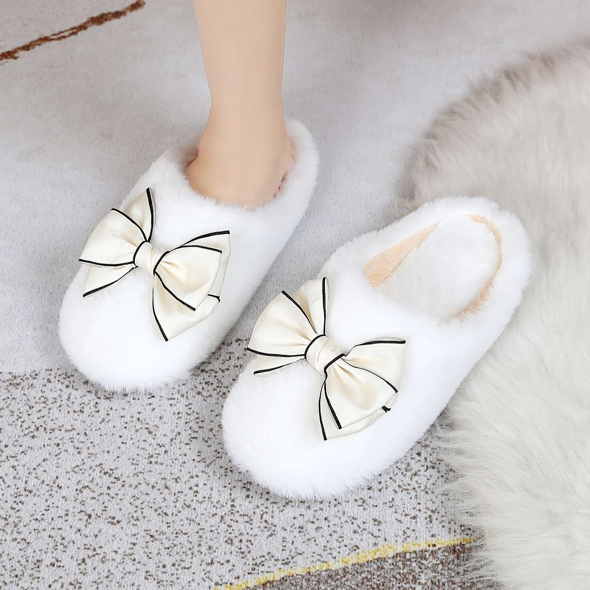 Cotton Slippers Color Softsoled Cotton Shoes Whitepolka Dot Bow Sizeuk 6.5-7