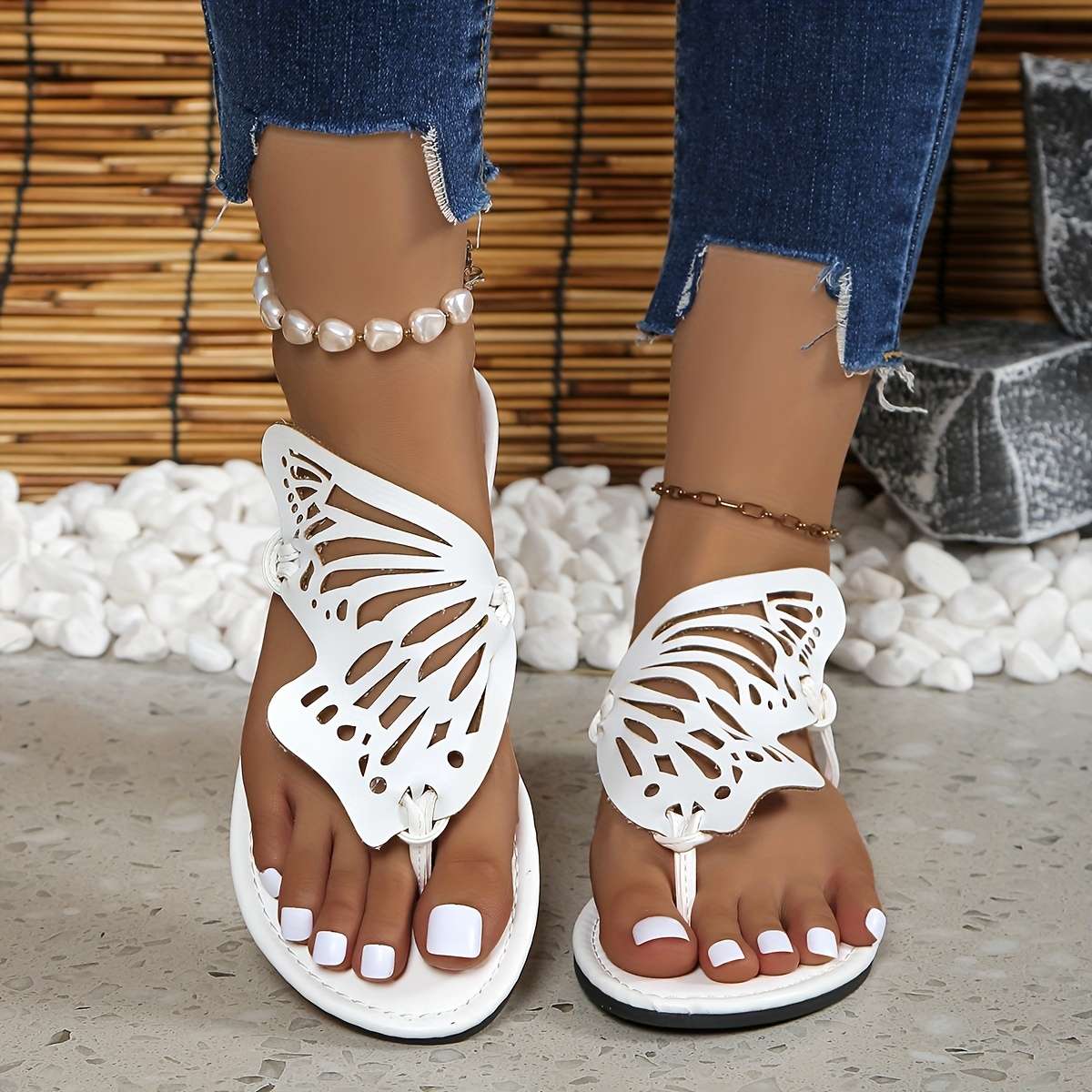 Ladies Summer Flip Flops White Uk 7.5