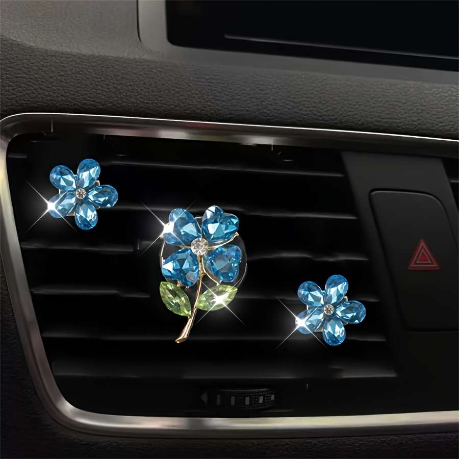 Car Interior Decor Items 3 Pieces Of Bright Red Four Leaf Flower  Add  Two Crystal Flowers