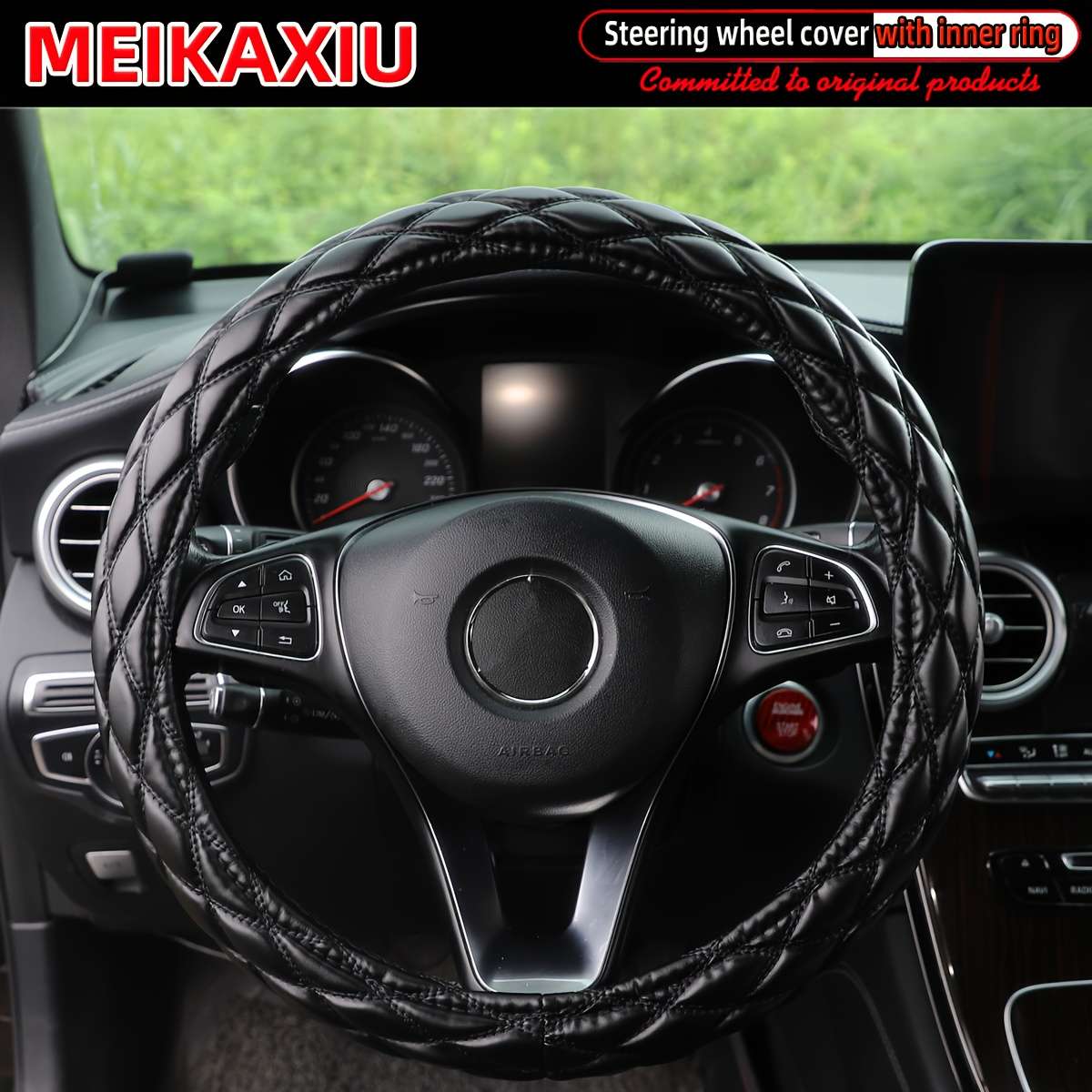 Car Steering Wheel Cover Black Blue Model 36Cm(14.17Inch)/38Cm(15Inch)