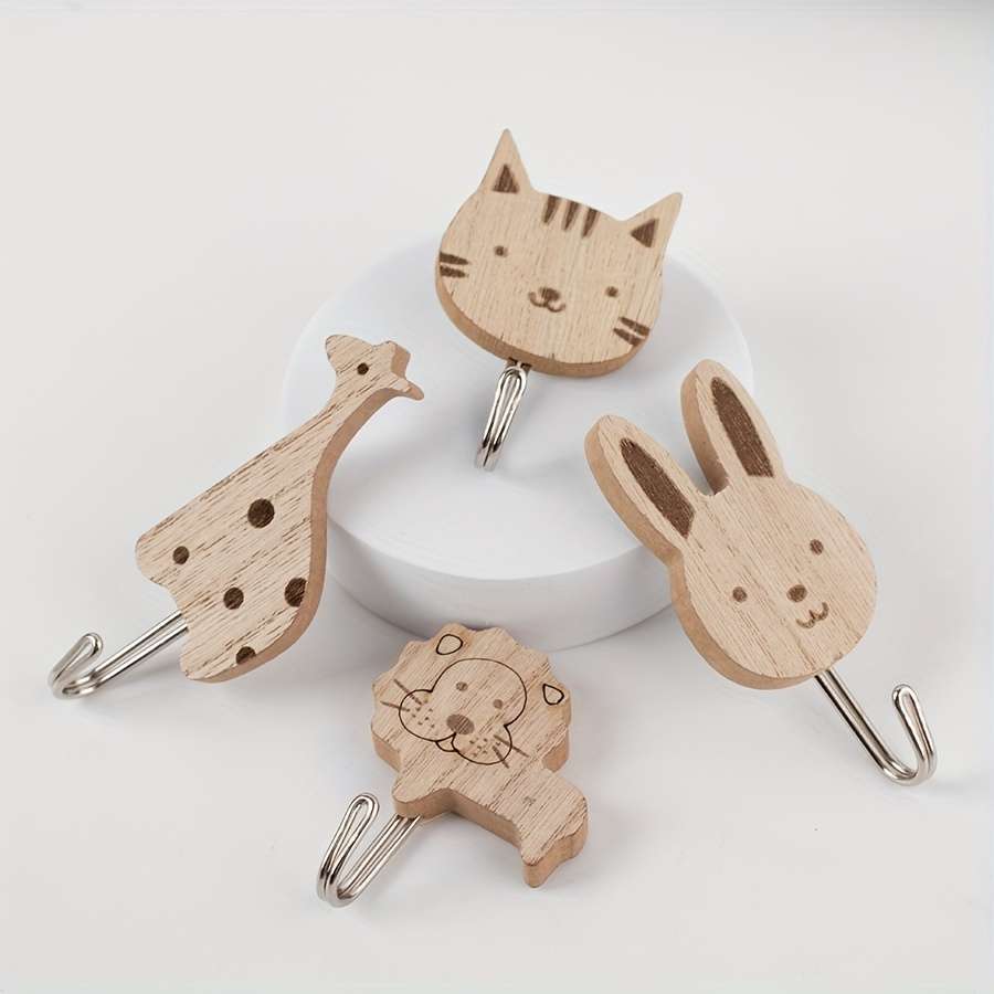 Wooden Animal Wall Self Sticky Hook For Keys Towels Etc color 2pc Elephant