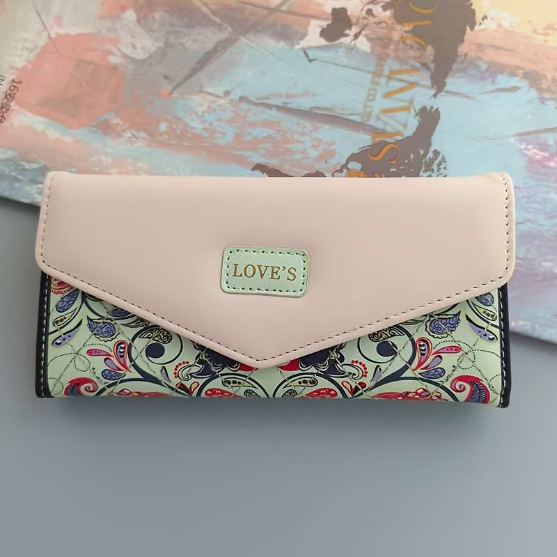 Women'S Three-Fold Walletmodern Floral Print With Snap Closure Multi-Compartment Card H
