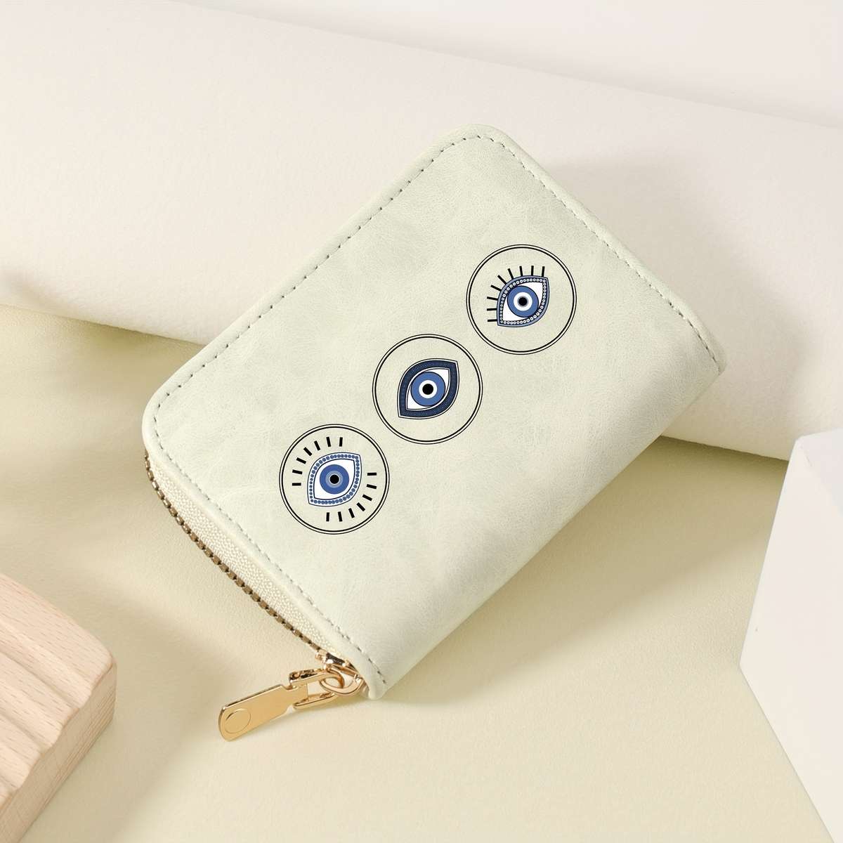 Stylish Eye Print Wallet With Zipper Closure Multiple Card Slots Nylon Lininglightweight