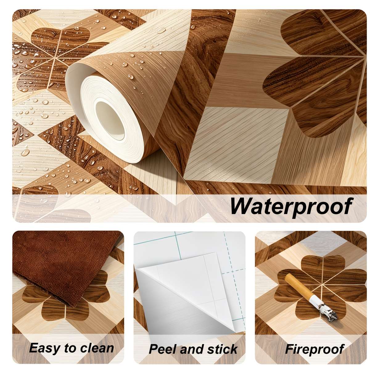 Self Adhesive Floor Stickers 40Cm*120Cm Geometric Wood Grain