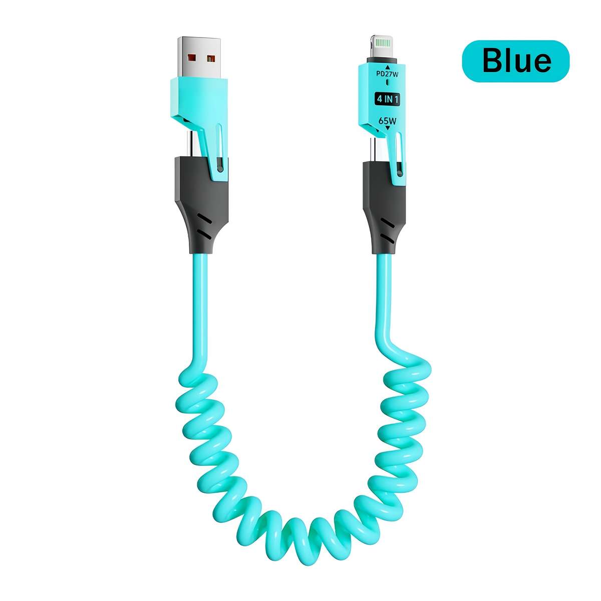 1pc 65W zinc alloy universal 4-in-1 high-speed charging data cable spring retractable cable co