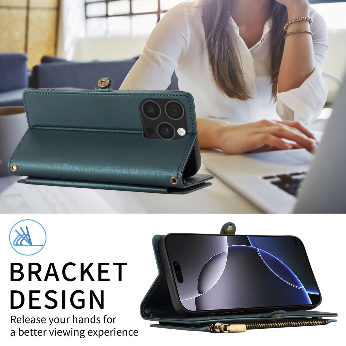 1Pc Black For iPhone 14 Plus Wallet Style Multi Card Slot Phone Case