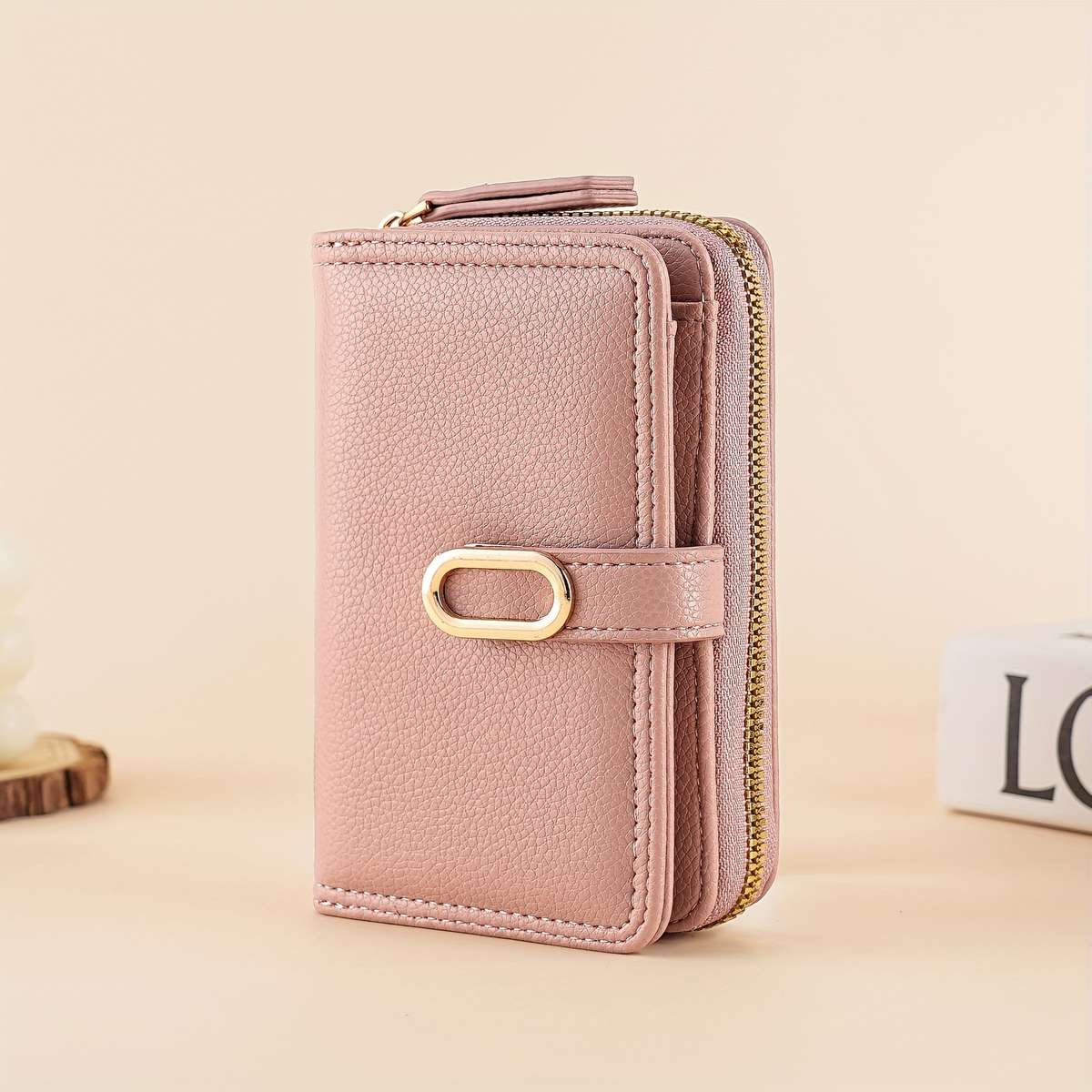 1pc Chic Women's Wallet with Zipper Coin Purse Snap ClosureLarge Capacity Multi-Functional Ca
