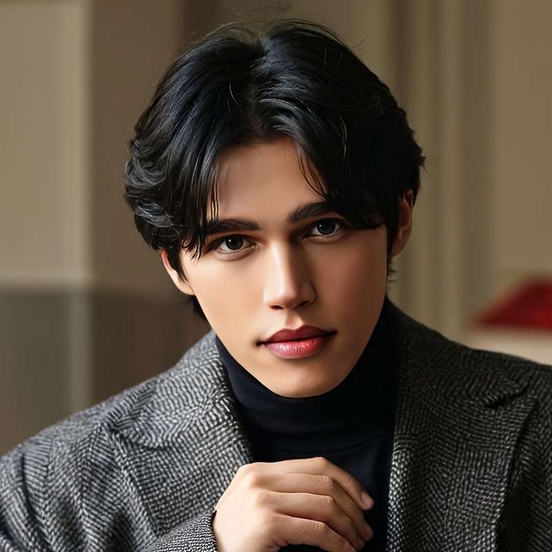 Dark Brown Mens Wigs Hair Length 10.16Cm