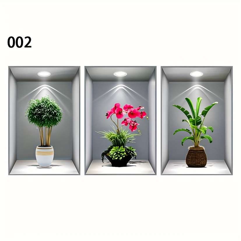 3Pcs Elegant Multi Style Modern Flat Pvc Self Adhesive Stickers Wall Art
