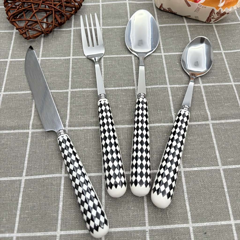 Innovative 4PCS Stainless Steel Cutlery Set With Ceramic Handles Elegant Black