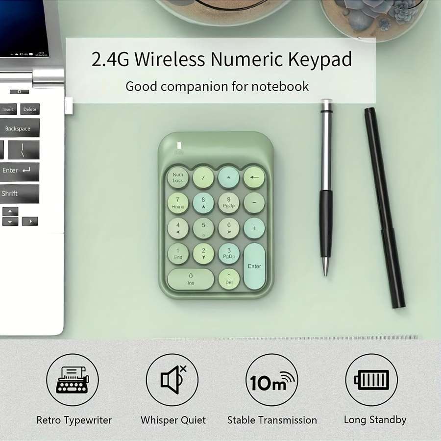 keyboard Model AK18 Wireless Numeric Keyboard Green Mixed Color