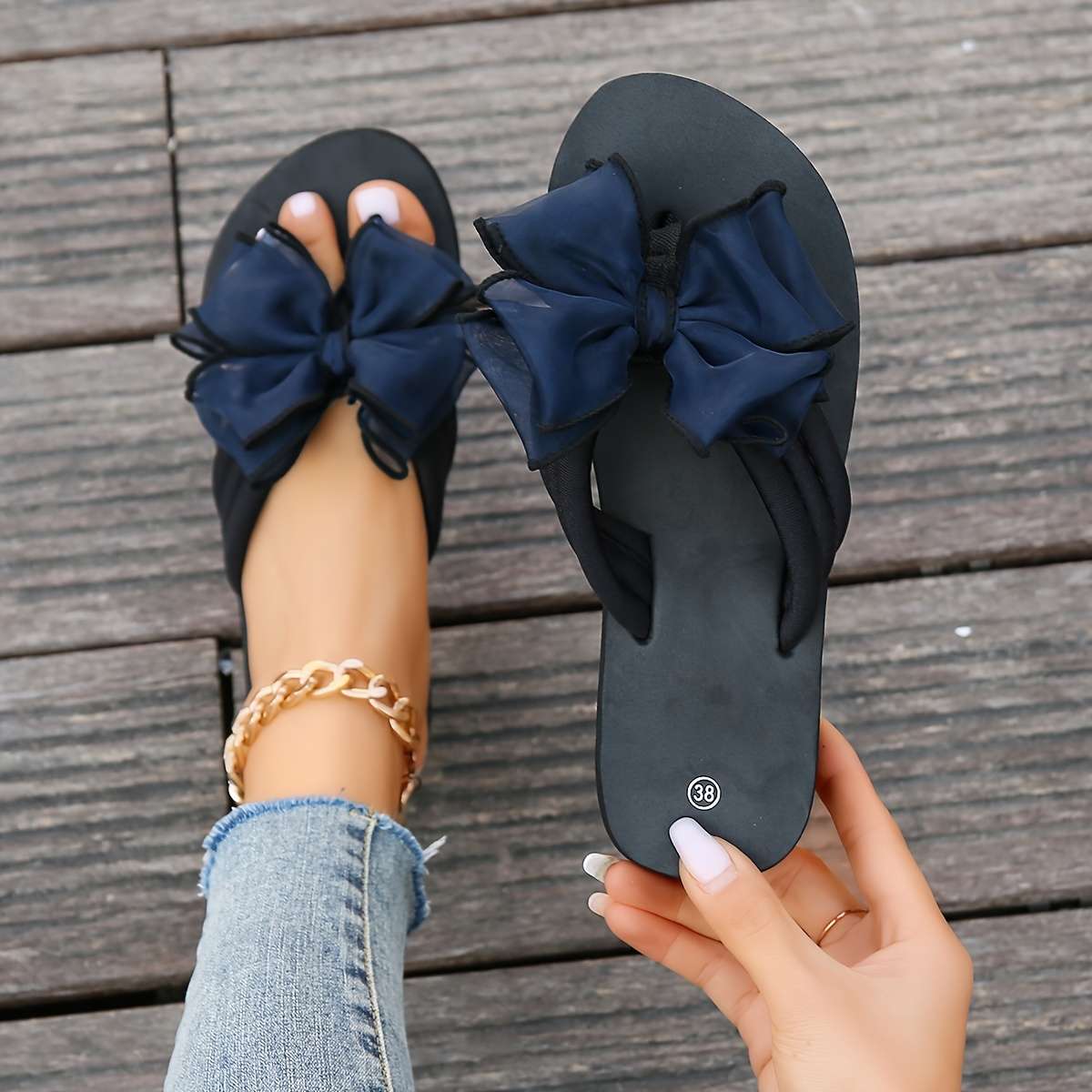 Ladies Summer Flip Flops Navy Blue Uk 6