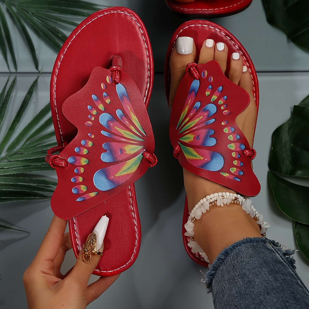 Ladies Summer Flip Flops Red Uk 7.5