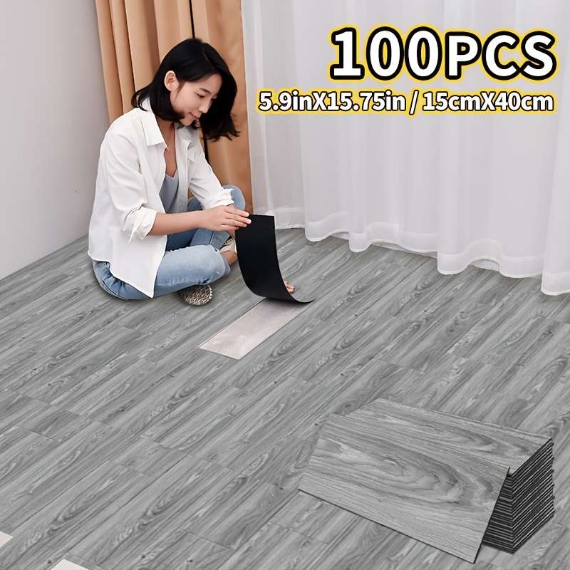 Self Adhesive Floor Stickers Pine Wood Grain 100Pcs 15Cm*40Cm